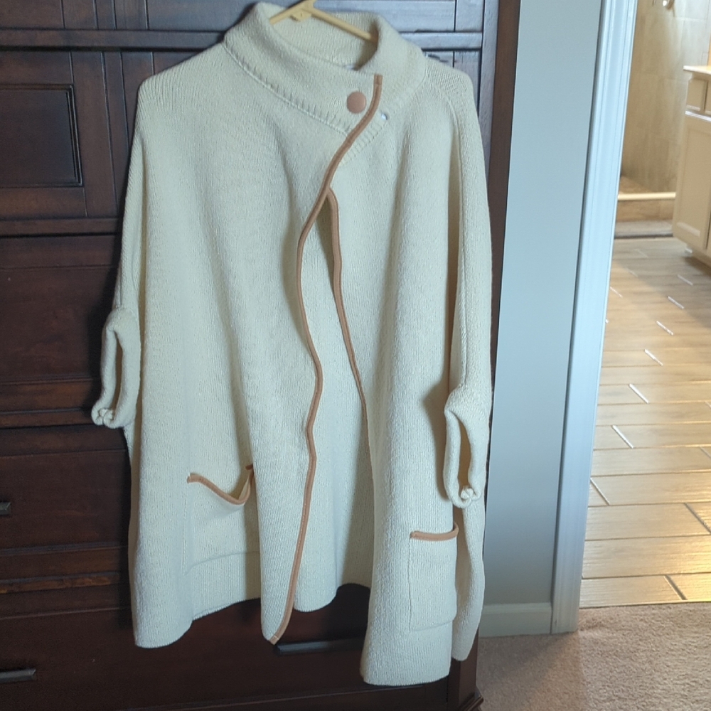 LC Lauren Conrad Cream Knit Cardigan with Tan Trim